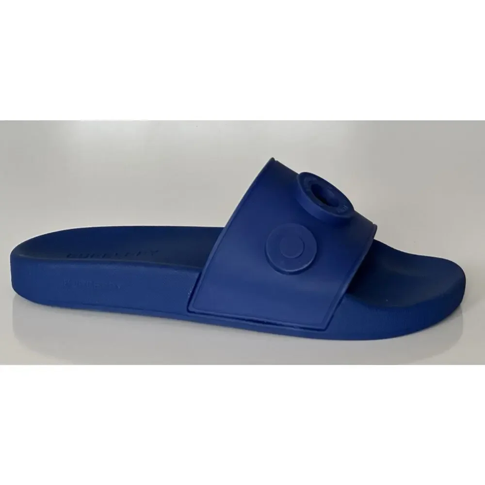 NIB $420 Burberry Eyelet Men’s Furley Royal Blue Slide Sandals 10 US 8049674 IT